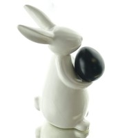 Scheulen Oster-Deko Hase Weiß Mit Schwarzem Ei 16,5 Cm - Keramik