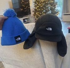 The North Face Kids Vibrant Blue Beanie and Cozy Black Earflap Hat