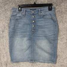 Banana Republic Denim Skirt 4 Button Front Pencil Light Wash Office Chic Classic