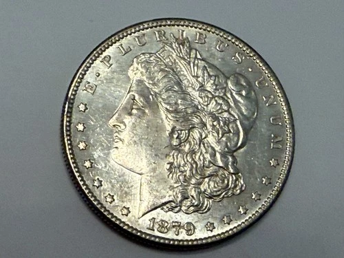 1879-S Morgan U.S. silver dollar. Semi-prooflike BU, mild tone. #em2
