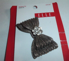 New Elle Silver Mesh and White Rhinestone 2" Bow Hair Barrette NWT
