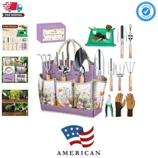 9-Piece Heavy-Duty Gardening Tool Set with Floral Tote - Perfect Gift for Her