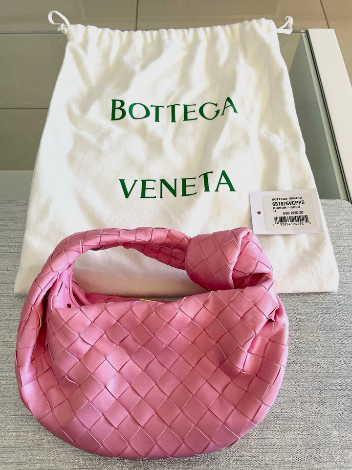 $2835 Auth Bottega Veneta Jodie Mini Pink Woven Bag Ribbon Sold out Excellent