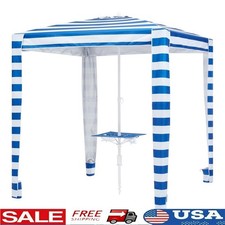 6ft Square Beach Umbrella Cabana Table Sand Anchor UPF 50 Easy Setup Portable US