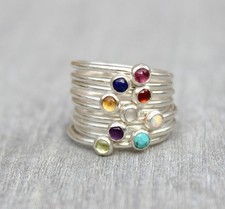 Sterling Silver Gemstone Stacking Ring Birthstone Ring Jewelry All Sizes Aval...