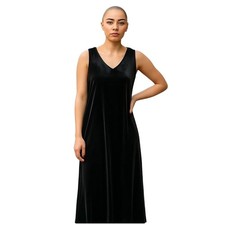 Talbots Velour Velvet Maxi Dress Women's Size L Black Sleeveless V-Neck Stretch