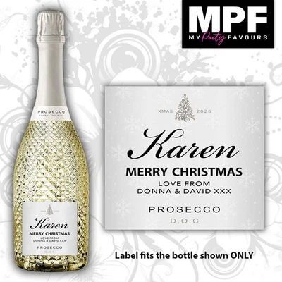 MY PARTY FAVOURS Personalised CHRISTMAS Prosecco Bottle LABEL Silver - Freixenet CHRISTMAS