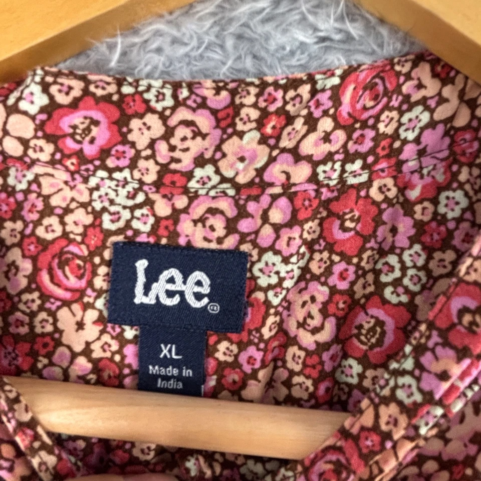 Top túnica babydoll floral Lee XL rojo rosa Ditsy manga 3/4 algodón cottagecore Foto 4 de 4