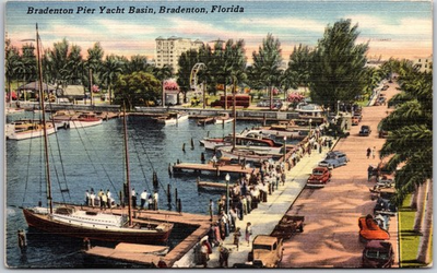 #ad #ad Bradenton Florida FL 1950 Bradenton Pier Yacht Basin Roadway Vintage Postcard $6.29