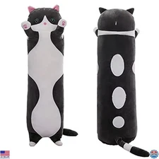 Adorable Long Body Cat Plush Pillow – Soft Kawaii Cuddle Toy, 51.1 Inches, Black