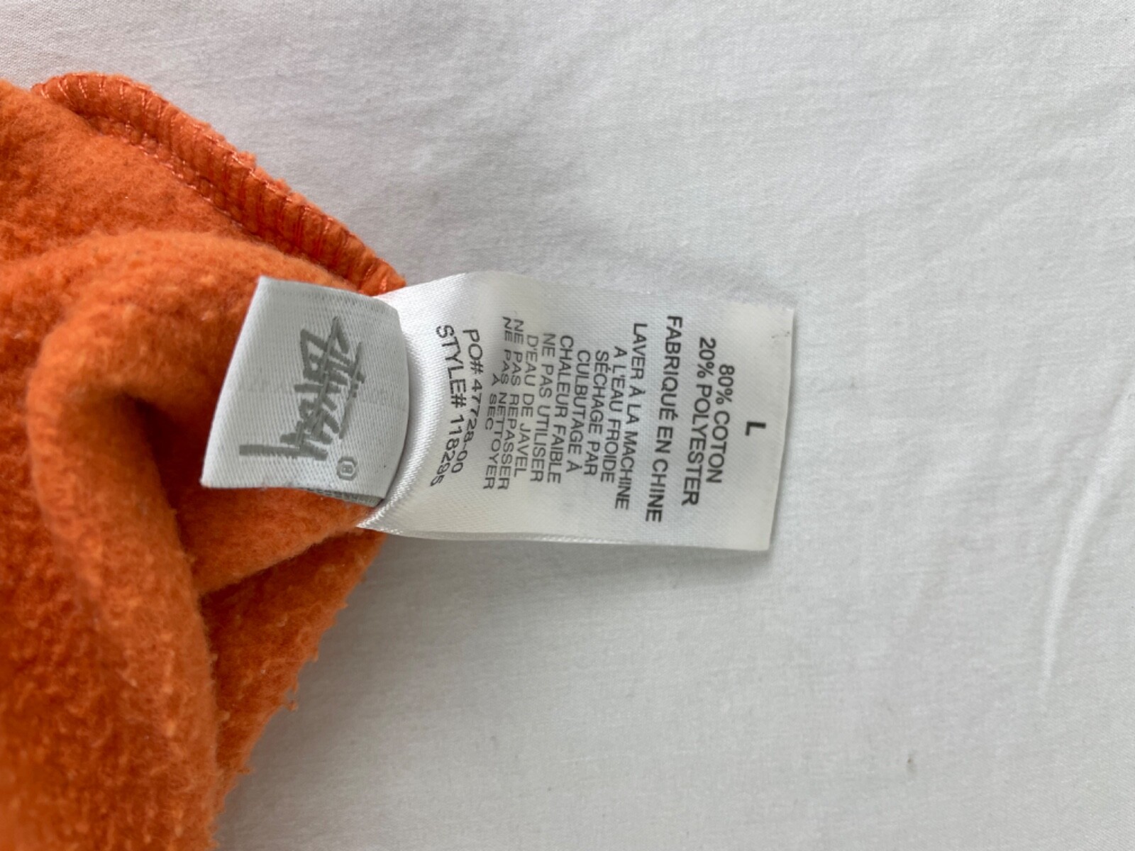 Stussy Men’s Large Orange Pullover Hoodie Sweatshirt w/ Embroidered Butterfly image 9