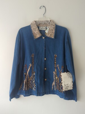 NWT Tantrums Womens Vintage 90s Giraffe Embellished Shirt Size PM  Beaded