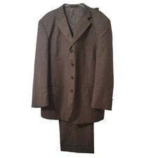 Loriano Mens Suit 44L Brown Taupe Wool Pleated Italy 4 Button Business Work Prep