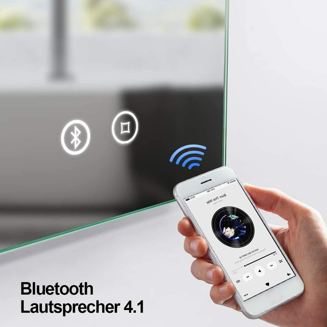 Badspiegel mit Beleuchtung 80x60cm Bluetooth Badezimmerspiegel LED