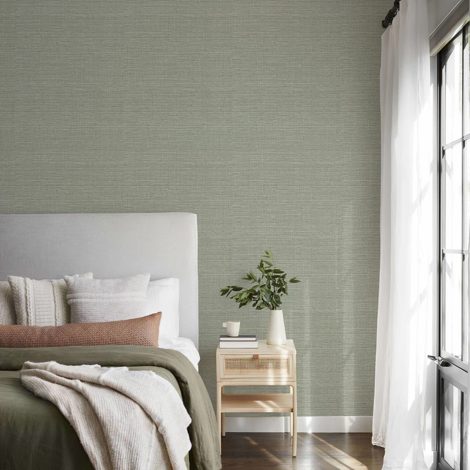 Grasscloth Peel and Stick Wallpaper Neutral Green Textured Grassweave Wallpaper - Image 3 of 4