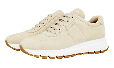 PRADA Wildleder Nubuck PRAX Sneaker - 1E553L - Sabbia Beige Weiss - NEU