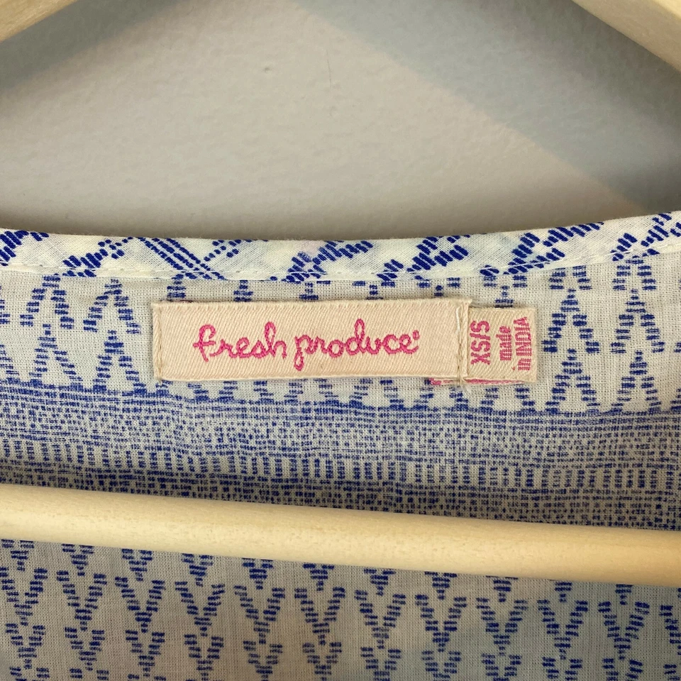 Fresh Produce 无袖上衣女式 XS V 领蓝色波西米亚海岸奶奶小屋 — 第 2/3 张图片