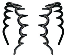 Set of 2 Crystal Headbands/Tiaras Crystal White Elegant Black Trim 86010-0206-2