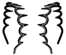 Set of 2 Crystal Headbands/Tiaras Crystal White Elegant Black Trim 86010-0206-2