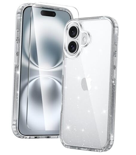 for iPhone 16 Case: Clear Military Grade for iPhone 16(6.1inch) Clear-Glitter