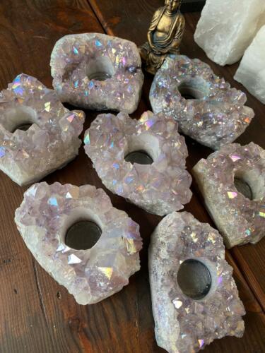 Very Large Premium A Grade Amethyst Angel Aura Cluster Druzy Candle / Tealight  - Picture 1 of 12