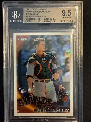 2010 BUSTER POSEY Rookie Refractor Wrapper Redemption #221 GEM MINT 9.5 Beckett