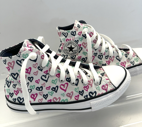 Converse All Star Chuck Taylor High Top white with Hearts Sneakers Size US 5 - Picture 7 of 9