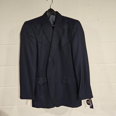 Circle S Western Sport Coat Mens Plano Vent Pockets 42 L Navy CC1087