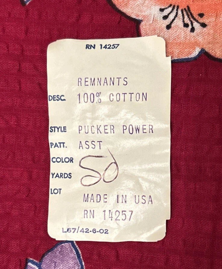 Vintage 60s Maroon Red Tropical Seersucker Pucker Fabric 39” x 100"  2.5+ yds - Image 3 of 3