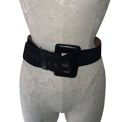 #ad Jenny amp; The Boys Statement Belt Size Medium Black Leather Adjustable Buckle Mode $38.44