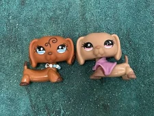 2x Pet Shop LPS Dachshund 640 932 Tan Brown Dog Puppy Kids Gift Wiener Dog