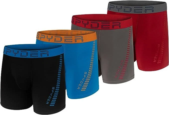 Spyder Mens Boxer Briefs 4 Pack Poly Spandex Performance Underwear