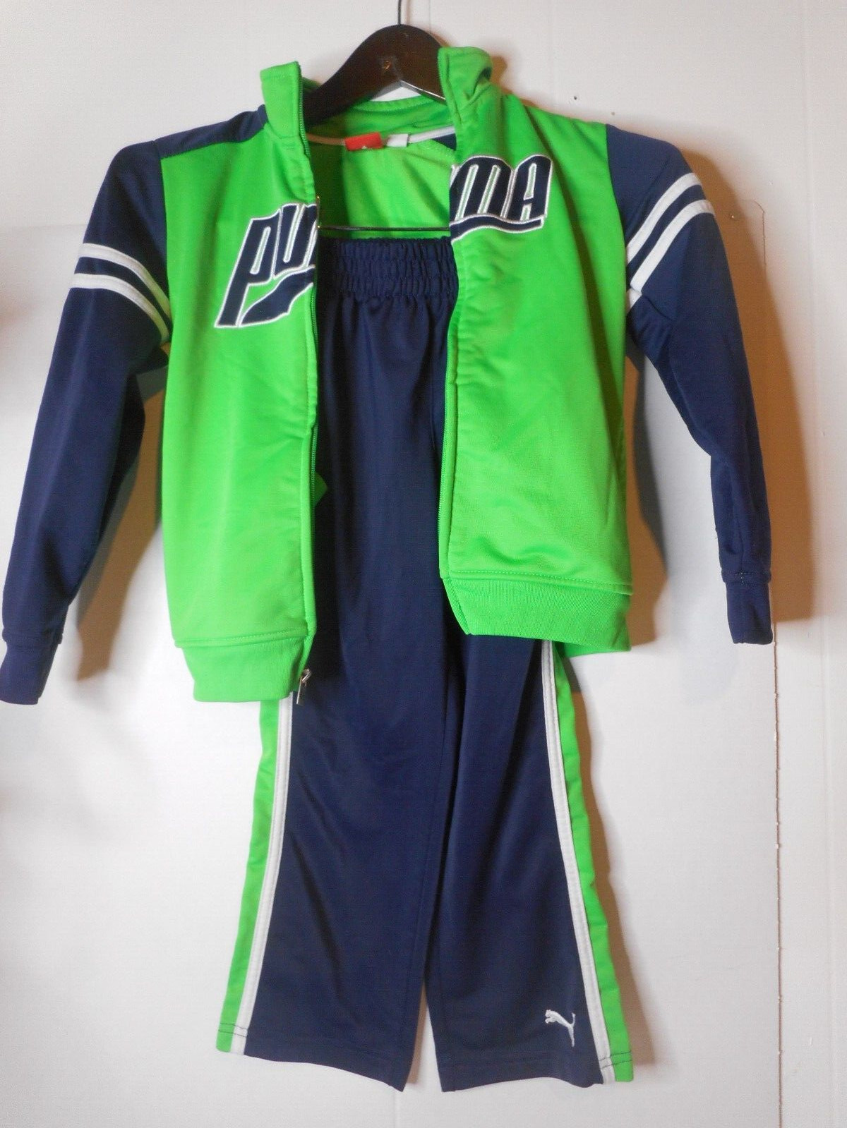 PUMA Track Suit Boys/Kids 2pc Size 6 Green Blue Zip Top Pull-On Bottoms image 7
