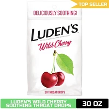 Luden's Wild Cherry Throat Drops | Deliciously Soothing | 30 Drops | 1 Bag
