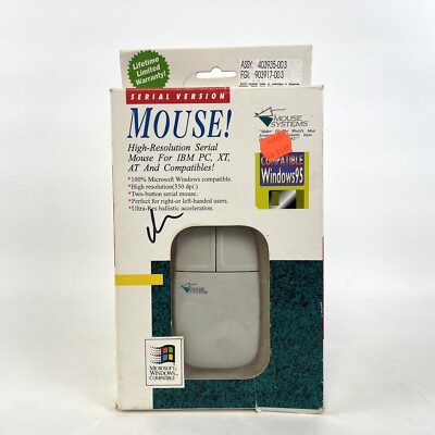  Mouse Systems Vintage Retro PC Serial PNP New In Box Windows 95 Taiwan 