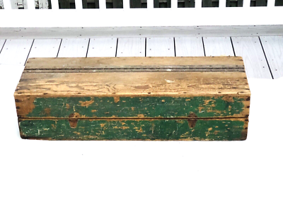 USA ANTIQUE 20-40s OVER-ALL Engineer 木箱 Antique Wood Carpenters Tool Box Primitive OLD Paint Side Handles
