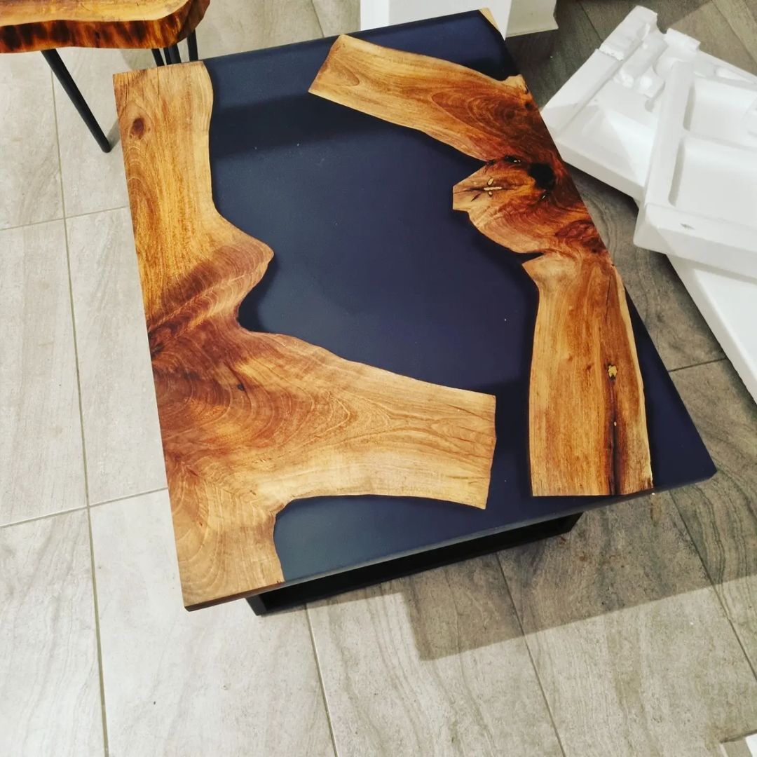 Black Epoxy Wood Table ? Modern Resin River Table ? Handmade Art-image
