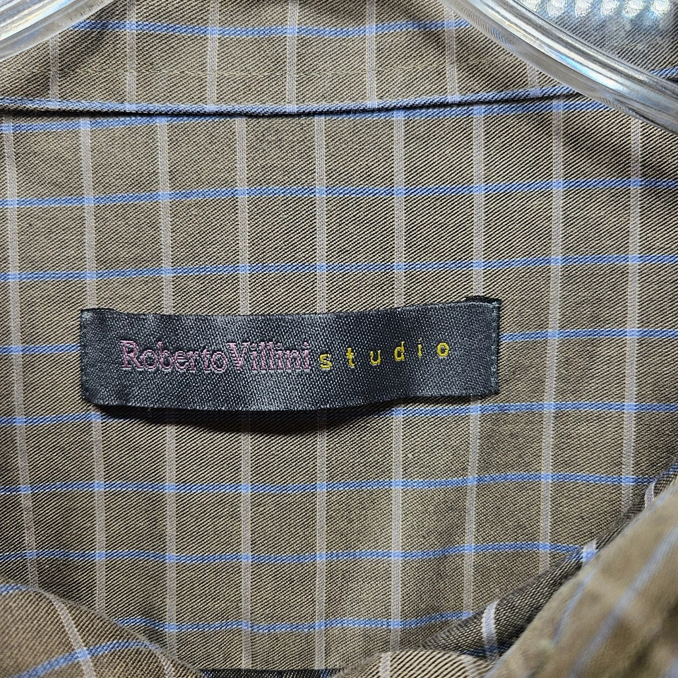 Camisa Roberto Villini Studio Manga Larga Botón Para Hombre Talla XL Marrón A Cuadros De Colección Foto 2 de 4
