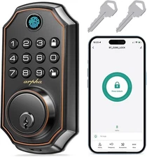 Keyless Entry Door Lock, Fingerprint Keypad Deadbolt with Bluetooth Smart APP Co
