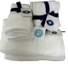 8 pc John Robshaw Towel Set WHITE  2 Bath 2 Hand 4 Washcloths  100% Cotton New