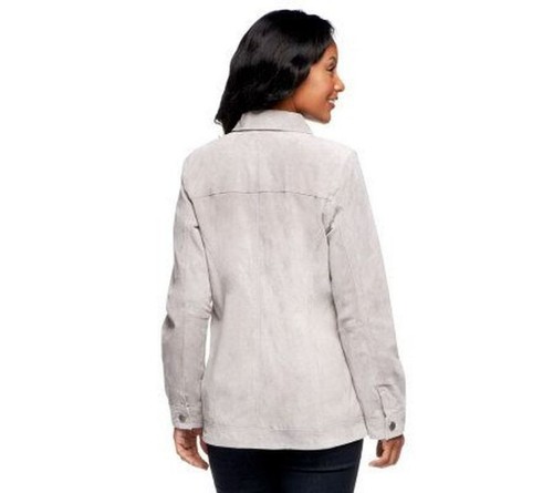 Dennis Basso Blue Washable Suede Button Front Jean Style Jacket M New - Picture 2 of 4
