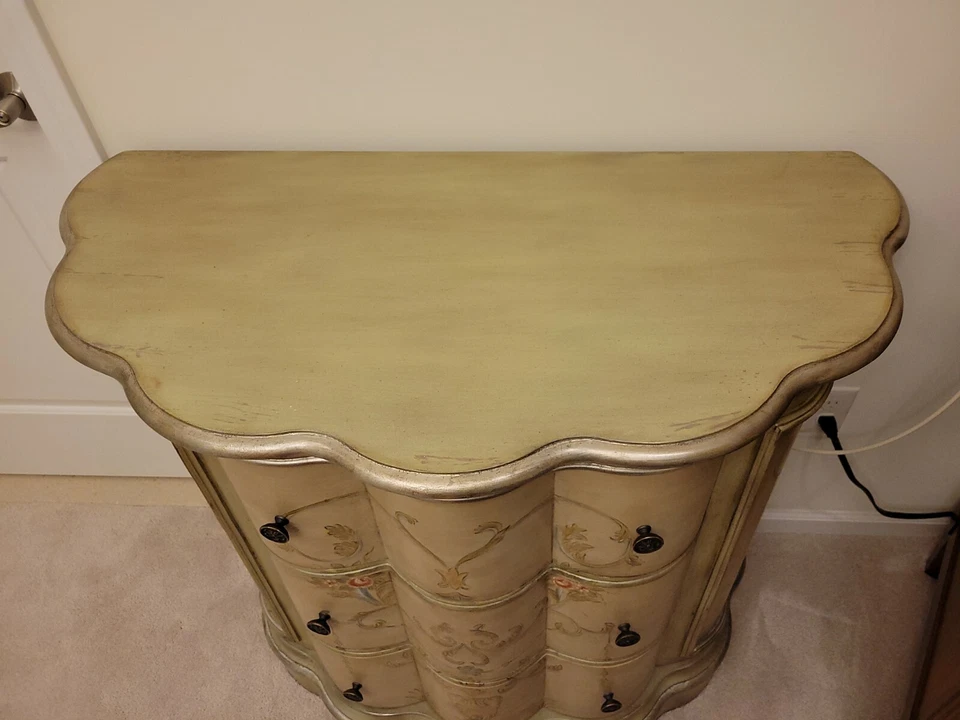 solid wood console table light green with silver accents36 H* L38* W  18 3/4 - Image 2 of 3