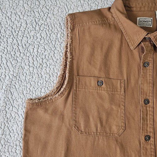 C.E. Schmidt Workwear Vest Large Brown Canvas Sleeveless Frayed 2 Pocket Cowboy - Picture 10 of 17