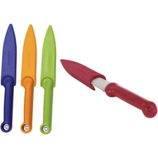 Paring Knives Set Of 4 With Covers color coded straight edge 3.5" blade 7.25" L