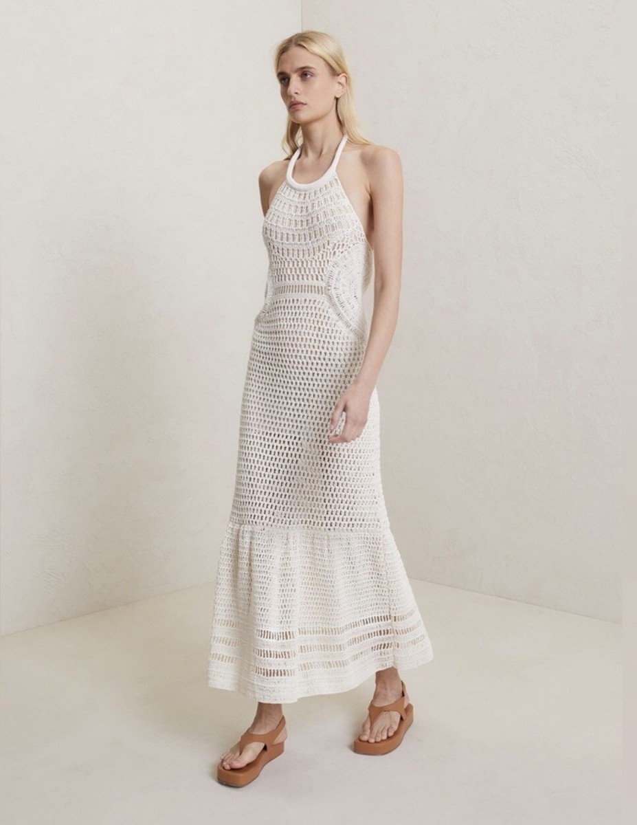 white christmas dresses Halter Midi Crochet Dress main image 1