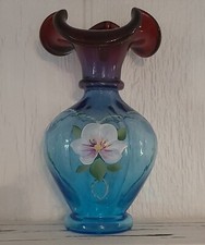 Fenton Mulberry Glass Hand painted Vase
