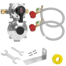 2-Stage Auto Changeover LP Propane Gas Regulator with Two 18-inch Hoses