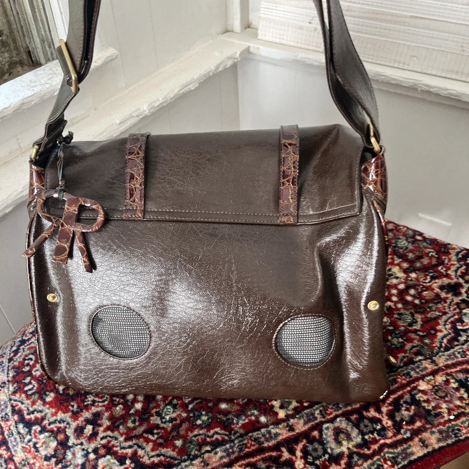 Bolso portabolsos de diseño para perros gatos hechos a medida pequeño marrón de lujo Foto 4 de 4