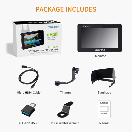 FEELWORLD F5 PROX 5.5 in DSLR Camera Field Monitor HD 1600nits Bright Touch HDMI - Picture 16 of 16