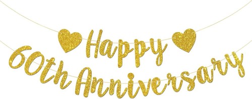 Talorine Happy 60th Anniversary Banner, Wedding Anniversary, Gold
